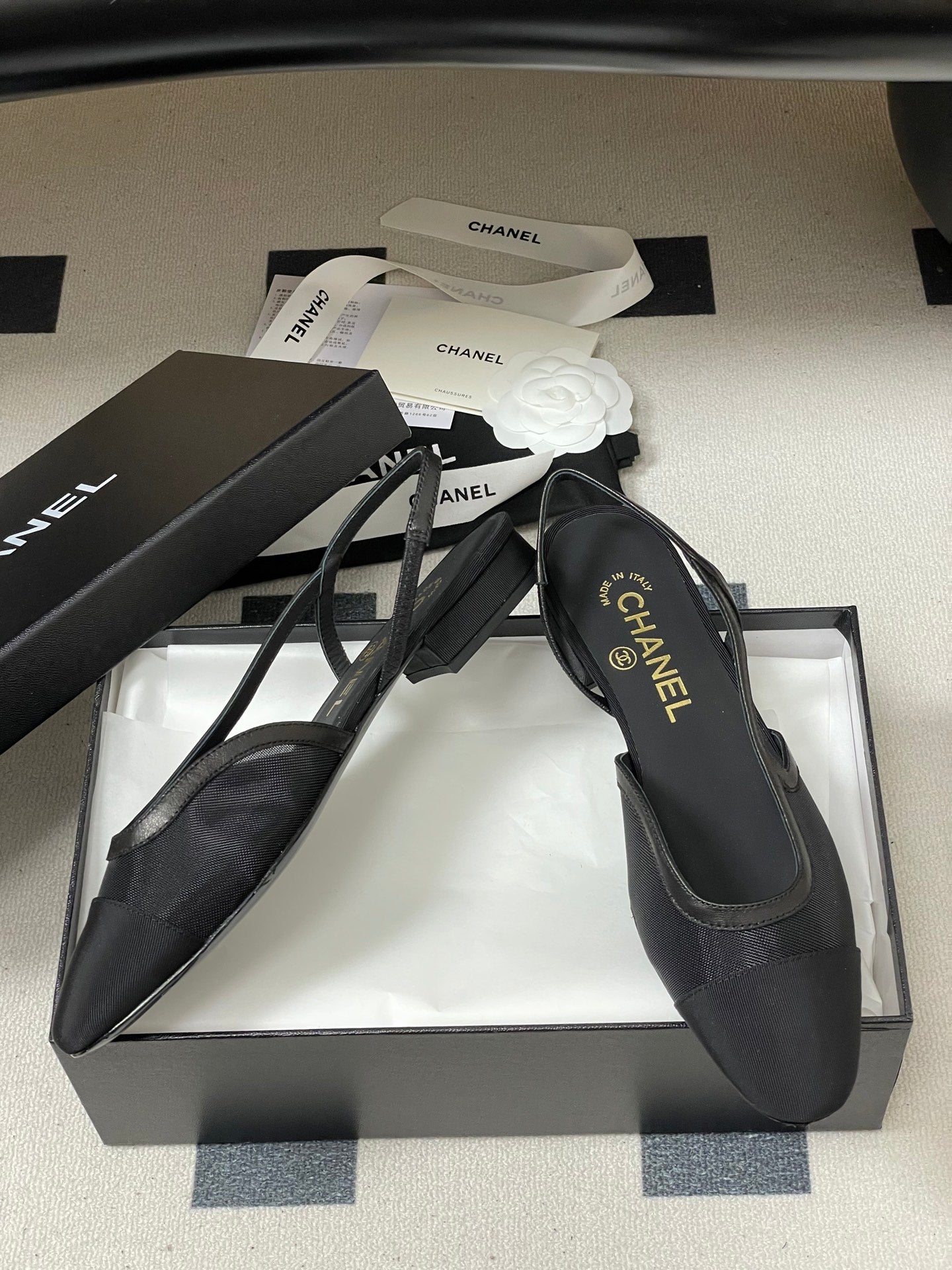 CC 26s Slingback Black Mesh Fabric Sheepskin 649450