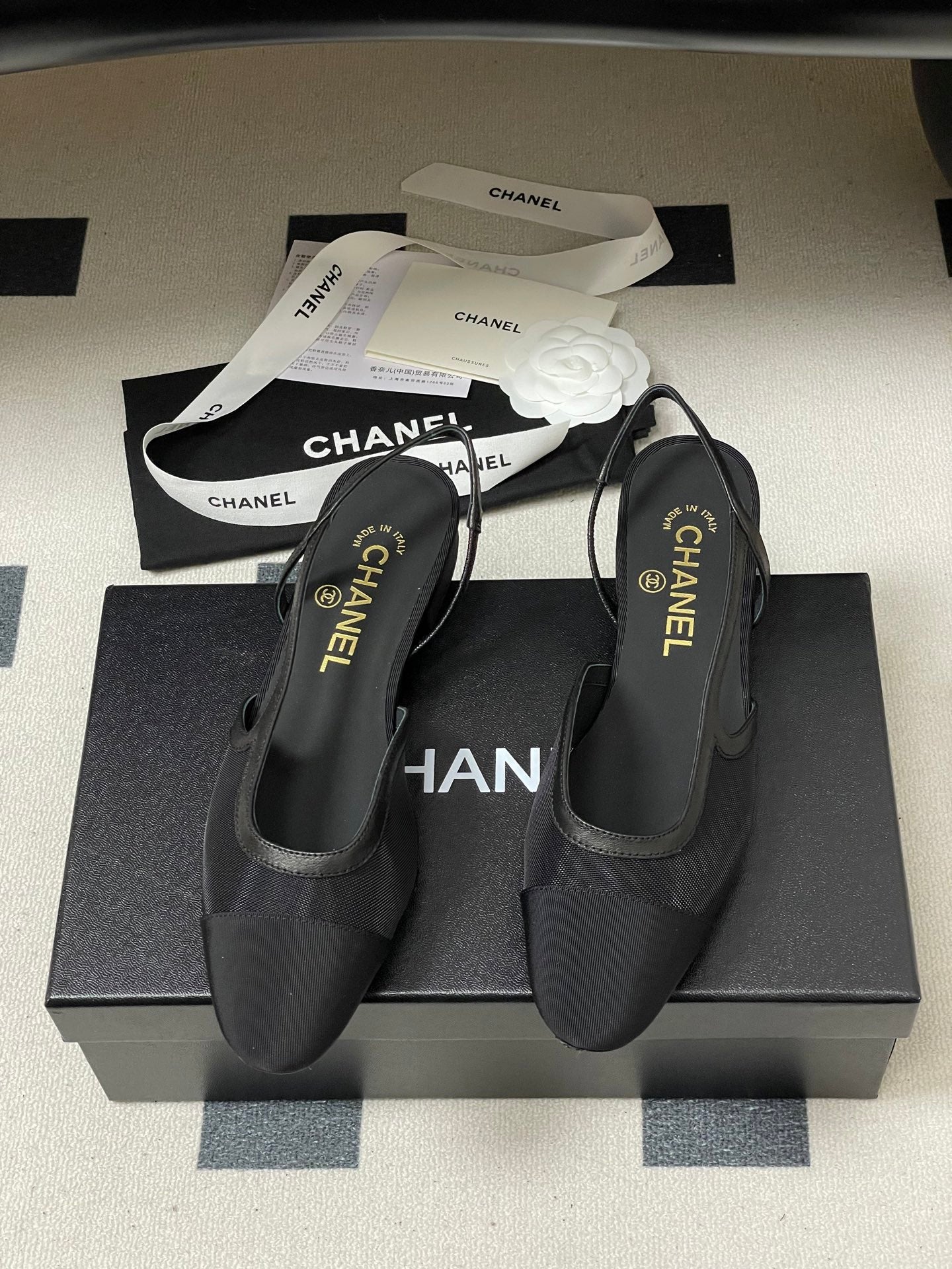 CC 26s Slingback Black Mesh Fabric Sheepskin 649450