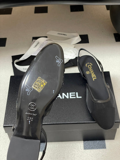 CC 26s Slingback Black Mesh Fabric Sheepskin 649450