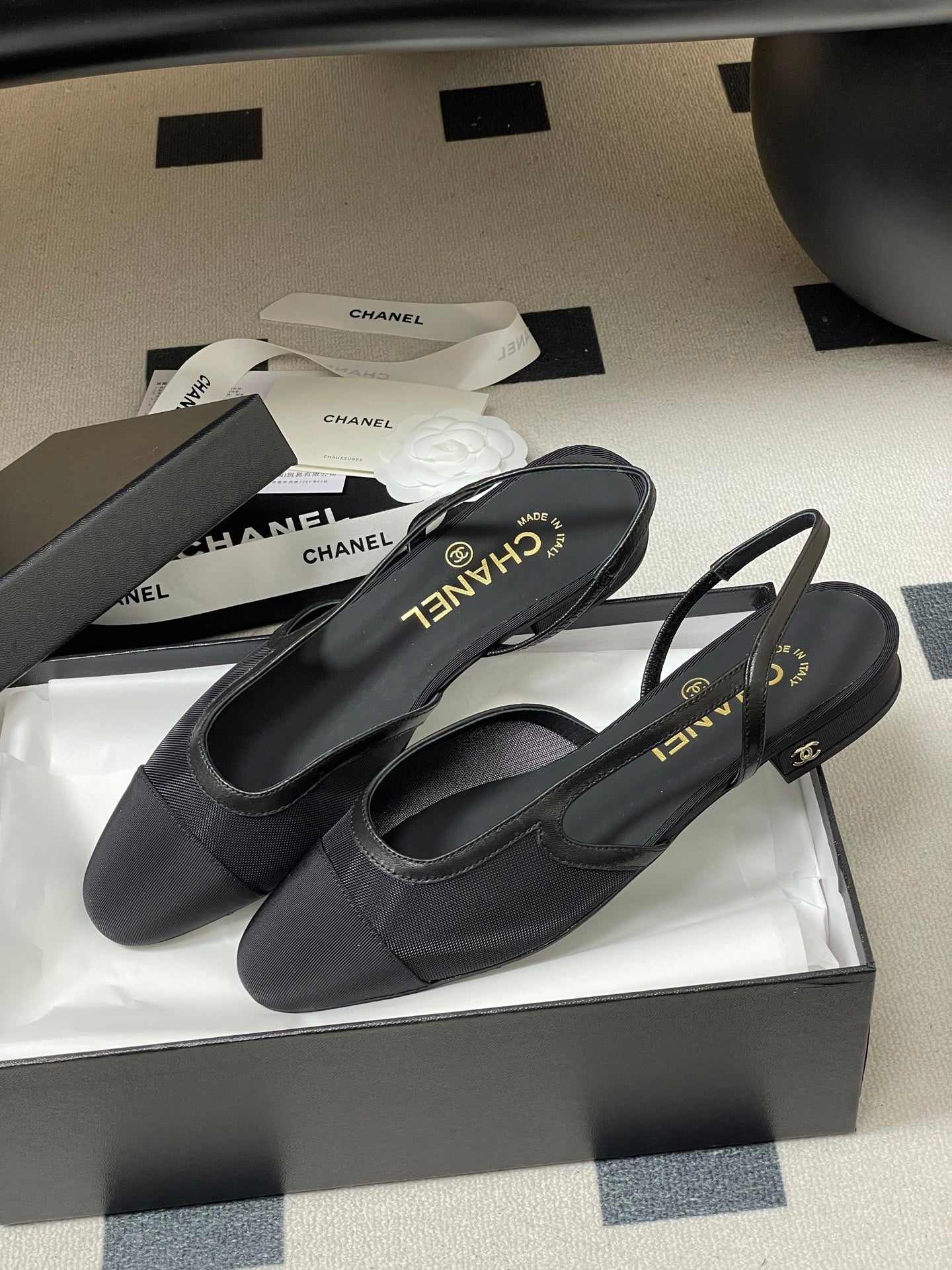 CC 26s Slingback Black Mesh Fabric Sheepskin 649450