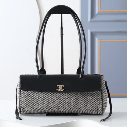 Chanel 2026 Urban Essential East West Bag 32cm Black mix Grey Leather Tweed
