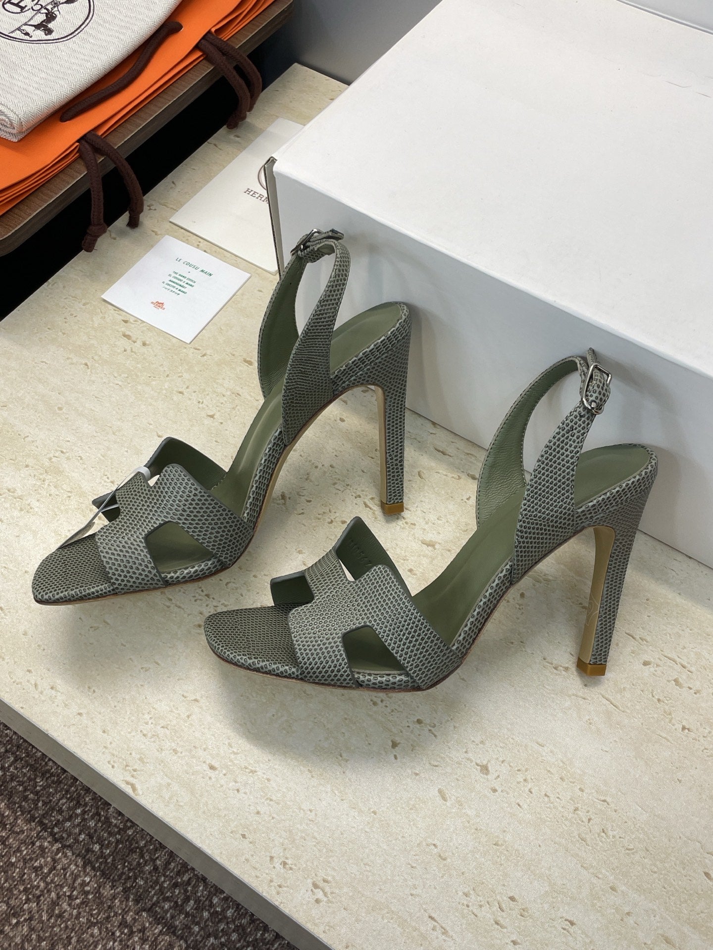 HM 26ss High Heel Sandals 105 Olive Green Cowhide 607113