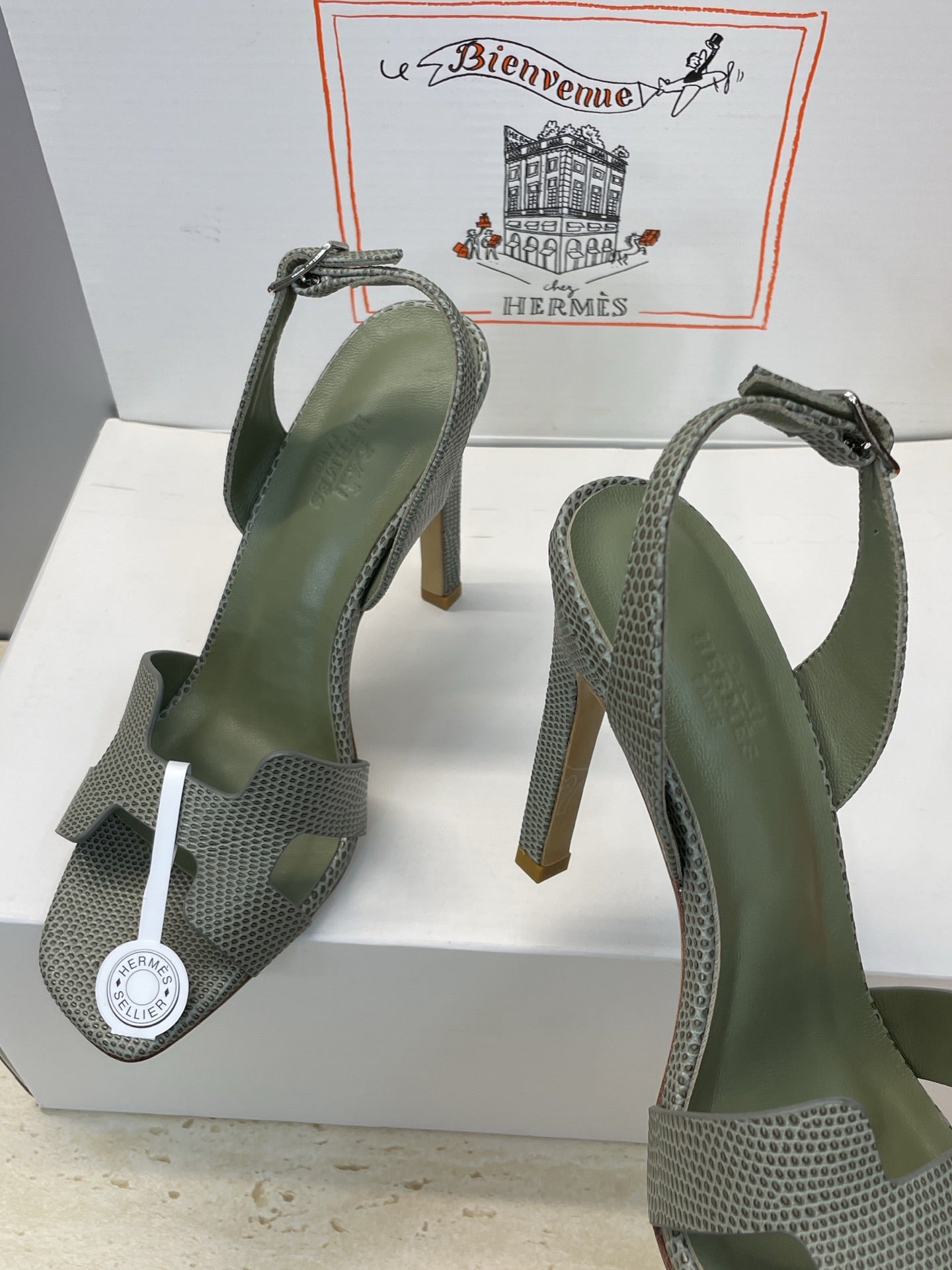 HM 26ss High Heel Sandals 105 Olive Green Cowhide 607113