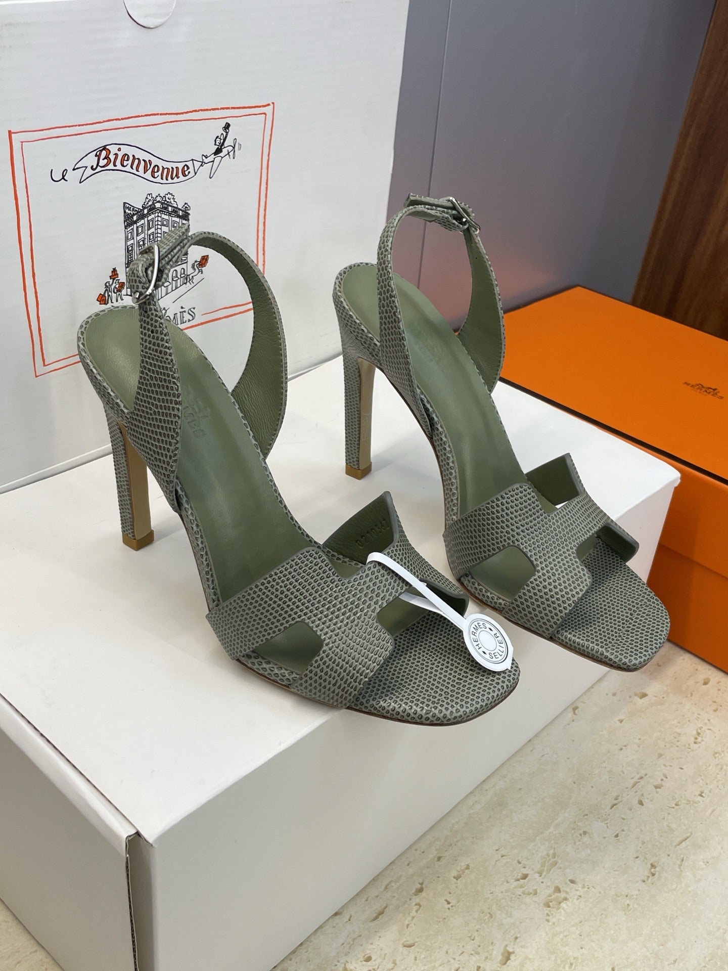 HM 26ss High Heel Sandals 105 Olive Green Cowhide 607113