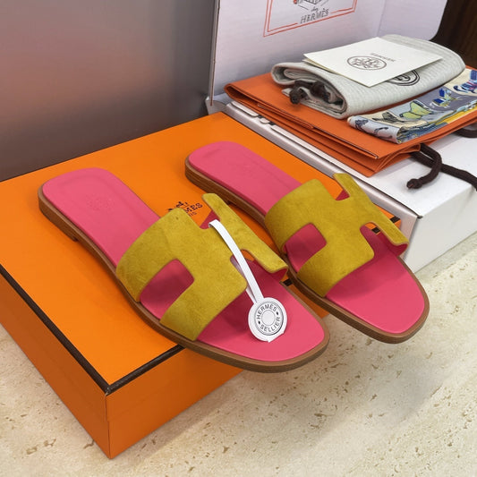 HM 26ss  Oran Sandals Pink Yellow Suede Cowhide 607207