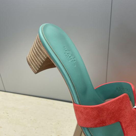 HM 26ss  Oran Sandals 45 Turquoise Red Suede Cowhide 607212