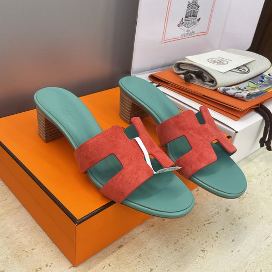 HM 26ss  Oran Sandals 45 Turquoise Red Suede Cowhide 607212