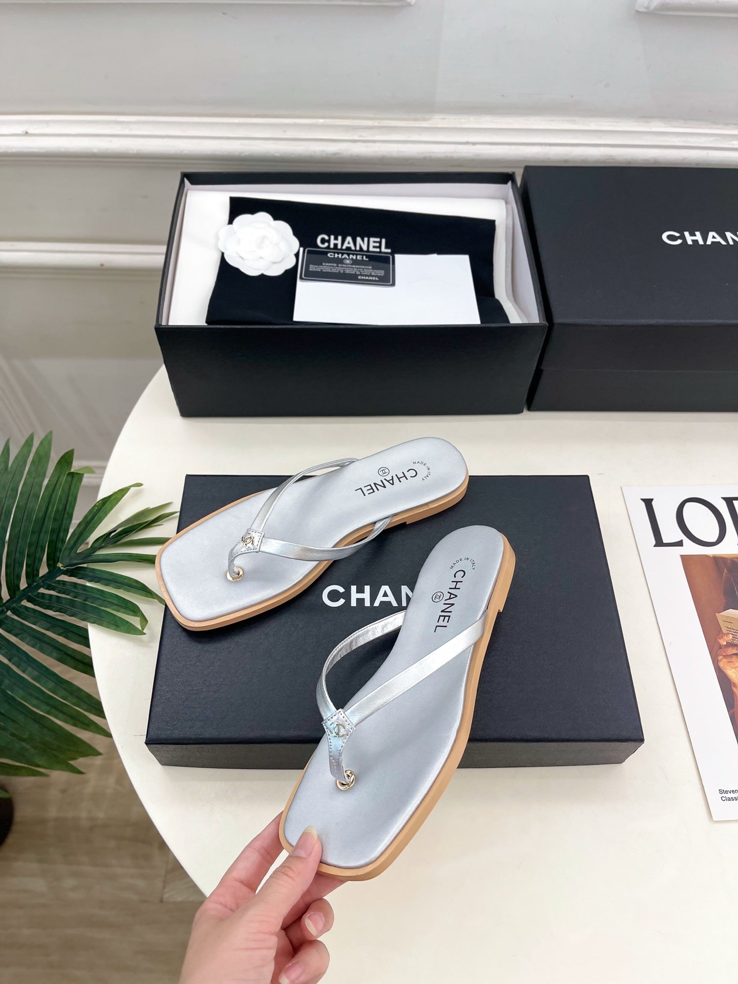 Chanel 2026 Double C Flip-Flops Leather Sheepskin 831459